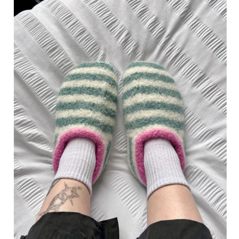 Striped Wool House Slippers Knitting Pattern