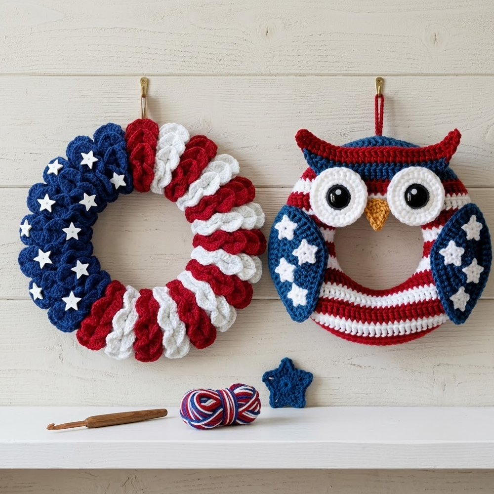 Patriotic Wreath & Owl Crochet Pattern