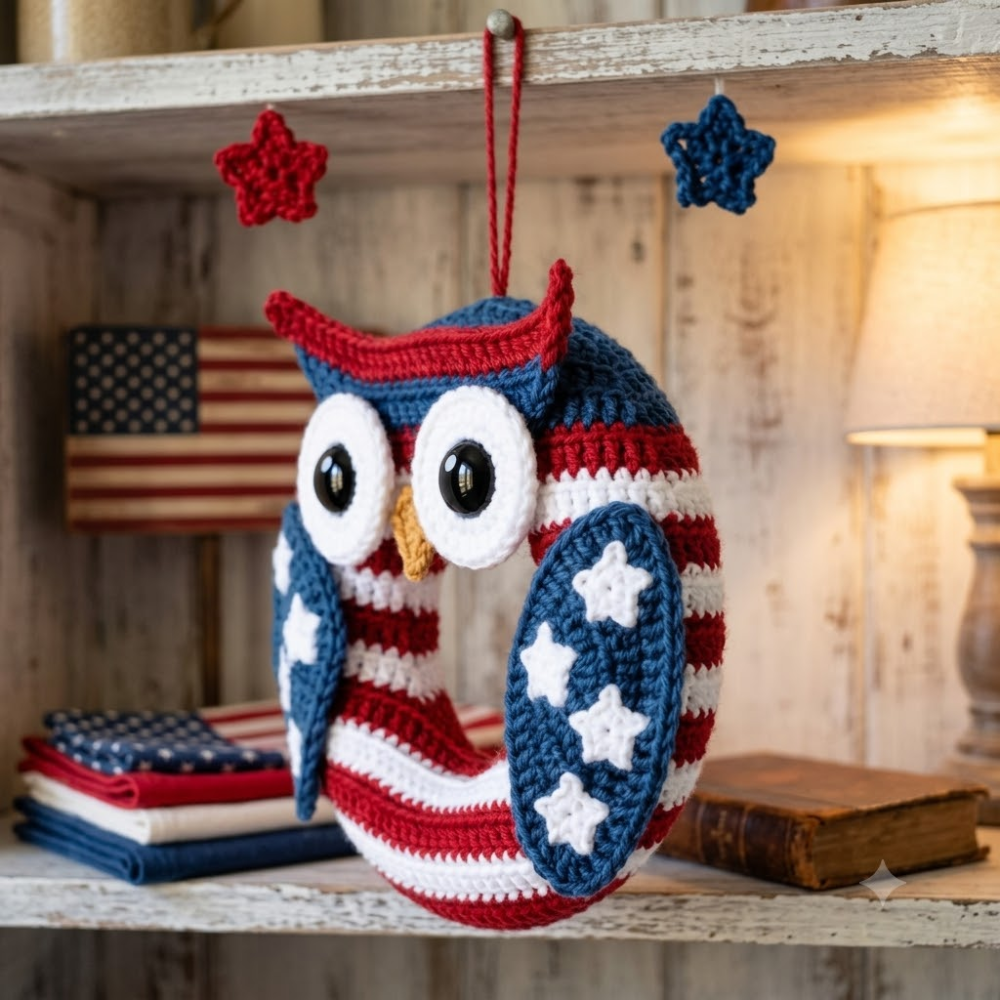 Patriotic Wreath & Owl Crochet Pattern