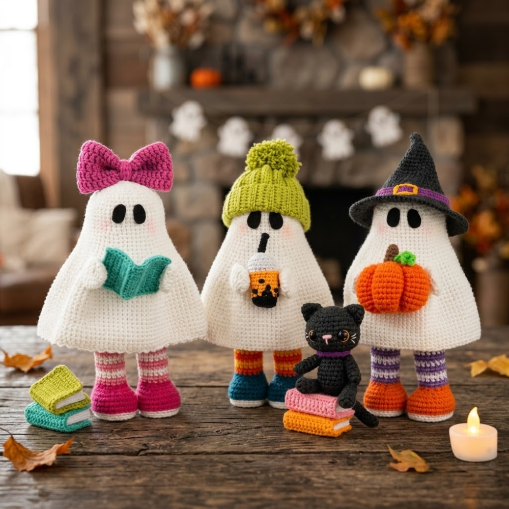 4 in 1 Cozy Halloween Ghost Crochet Pattern