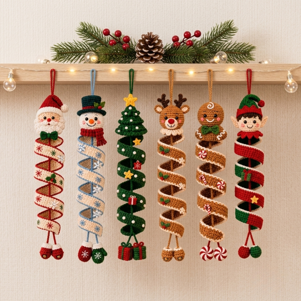 6 in 1 Spiral Christmas Ornament Crochet Pattern