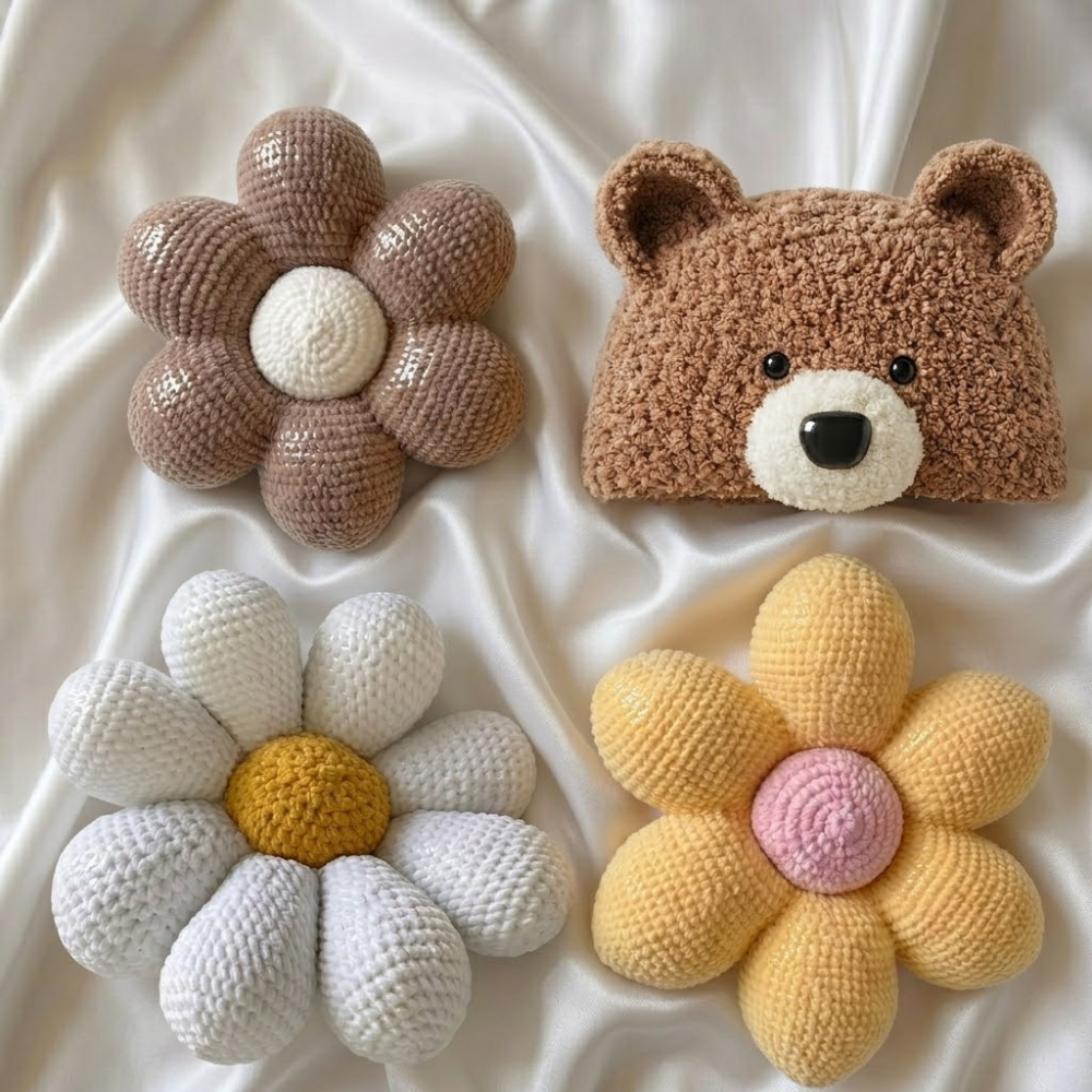4 in 1 Blooming Bear Pillow Crochet Pattern