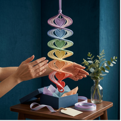 4 in 1 Rainbow Ribbon Heart Hanger Crochet Pattern
