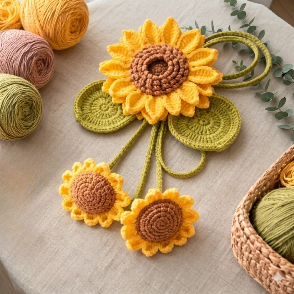 Sunflower Curtain Tieback Crochet Pattern