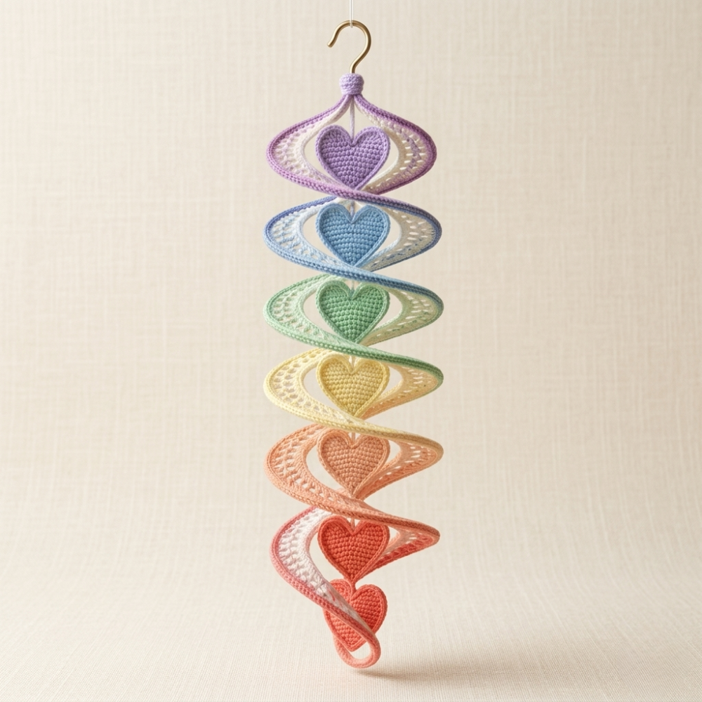 4 in 1 Rainbow Ribbon Heart Hanger Crochet Pattern