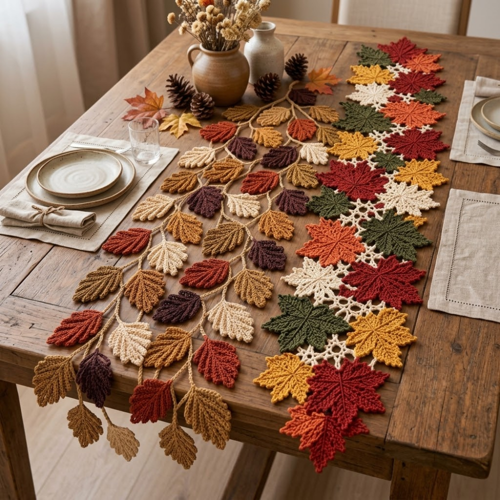 2 in 1 Autumn Leaf Table Runner Crochet Pattern