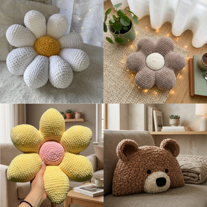 4 in 1 Blooming Bear Pillow Crochet Pattern