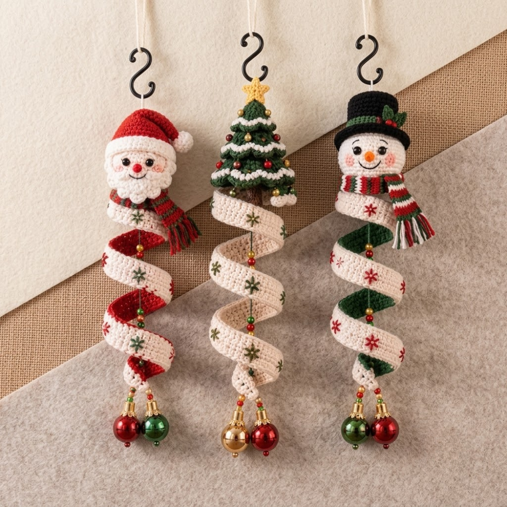 5 in 1 Festive Spiral Hanging Ornaments Crochet Pattern