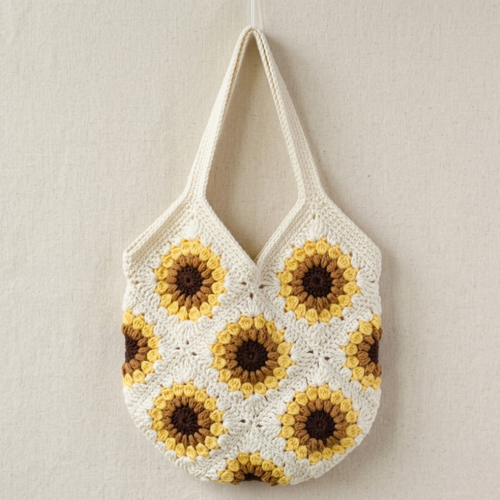 Sunflower Granny Square Tote Bag Crochet Pattern