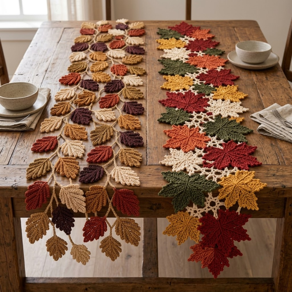 2 in 1 Autumn Leaf Table Runner Crochet Pattern