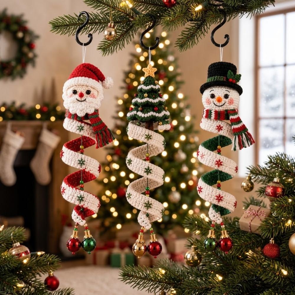 5 in 1 Festive Spiral Hanging Ornaments Crochet Pattern