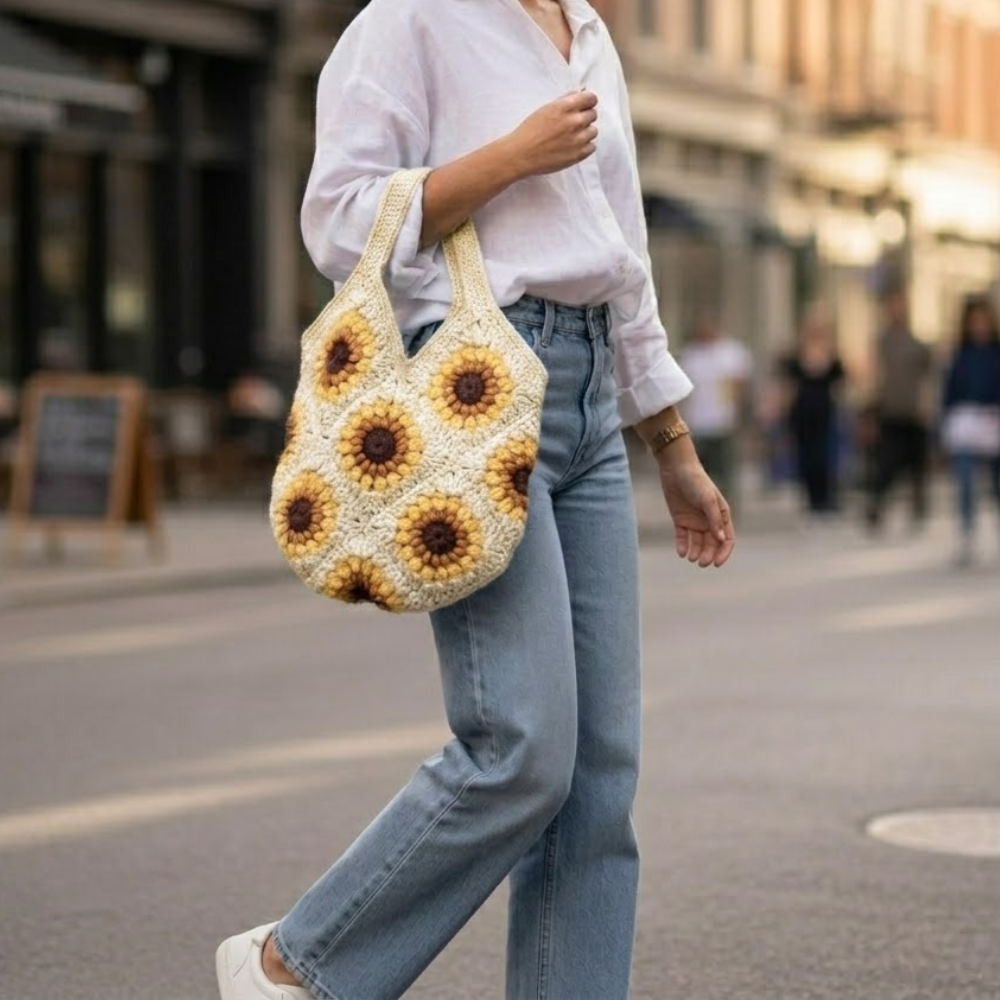 Sunflower Granny Square Tote Bag Crochet Pattern