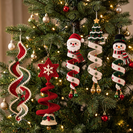 5 in 1 Festive Spiral Hanging Ornaments Crochet Pattern