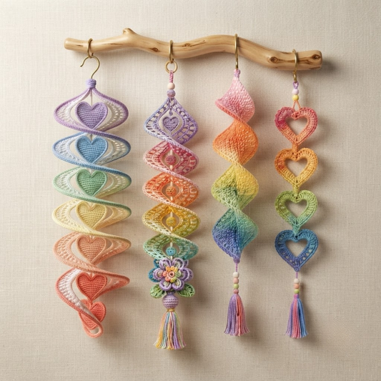 4 in 1 Rainbow Ribbon Heart Hanger Crochet Pattern