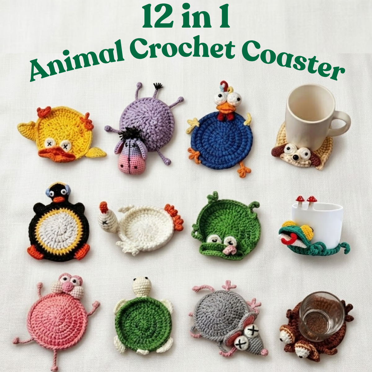 12 in 1 Animal Coaster Crochet Pattern Bundle