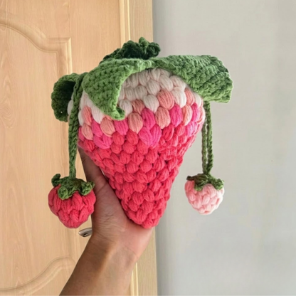 Strawberry Blossom Drawstring Bag Crochet Pattern