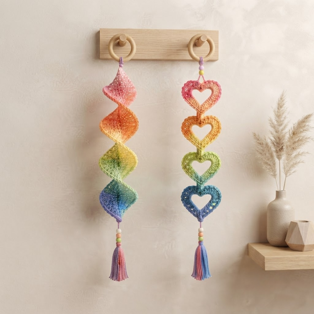 4 in 1 Rainbow Ribbon Heart Hanger Crochet Pattern