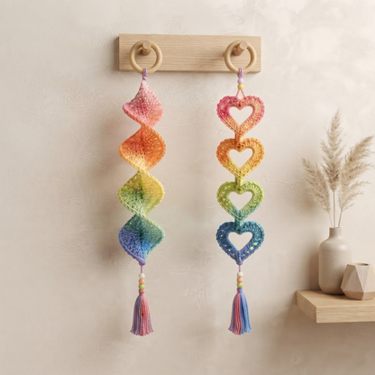 4 in 1 Rainbow Ribbon Heart Hanger Crochet Pattern